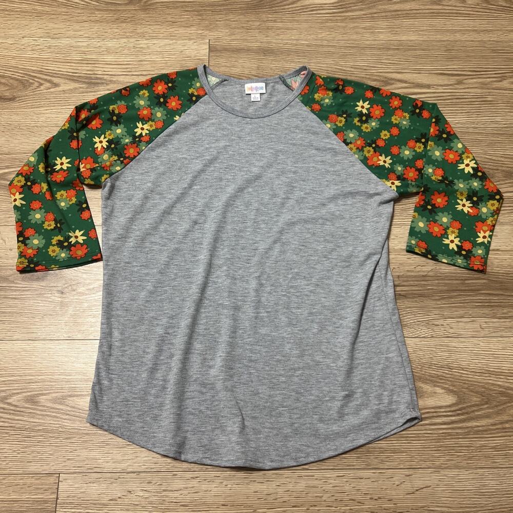 LuLaRoe Women’s Gray Green Floral 3/4 Raglan Sleeve Randy Size Large (A30)